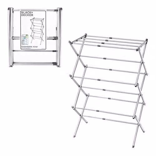 BLACK+DECKER BXAR61069E Extendable Compact Foldable Clothes Airer in Grey with 7.5m Drying Space
