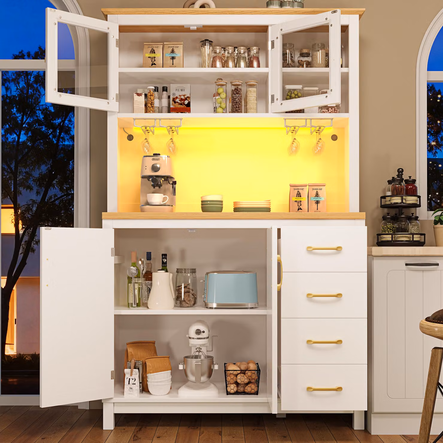 Aosom UK White Stylish Sideboard with App-Controlled Built-In LED Light Strip, W: 105.5 cm, D: 40 cm, H: 180 cm – 4