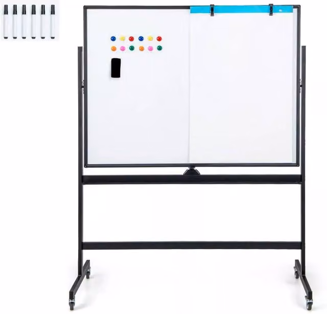 Costway Double Sided Magnetic Whiteboard with Adjustable Mobile Revolving Stand in Black – 1