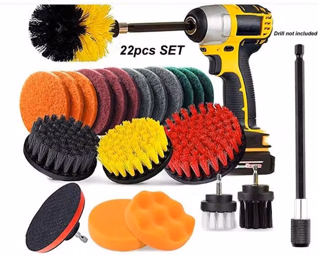 Nordara 22x Drill Cleaning Brush Set Attachment for Grout and Tile in Yellow – 1