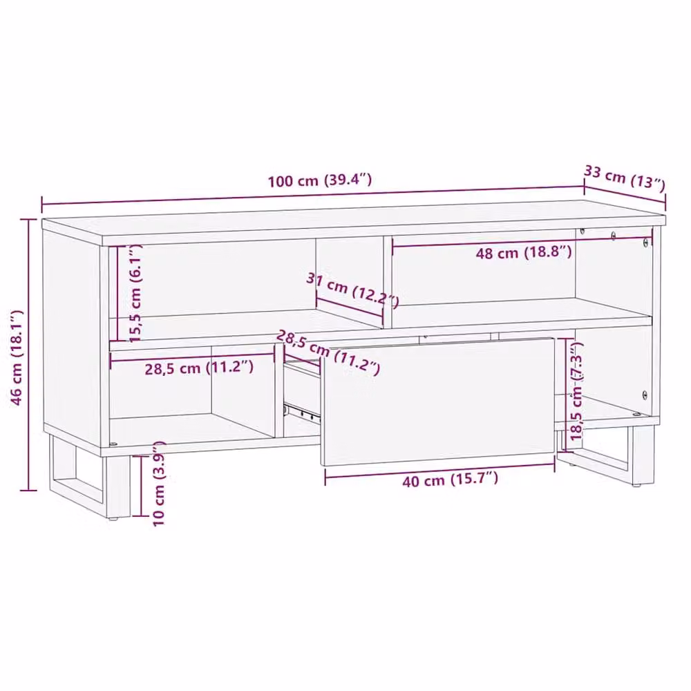 Berkfield Home Black Mango Wood TV Cabinet W/D/H: 100 x 33 x 46 cm – 6