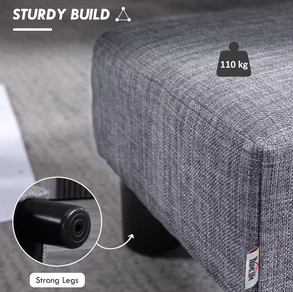 STILVORA Grey Fabric Footstool with Wooden Frame – 4