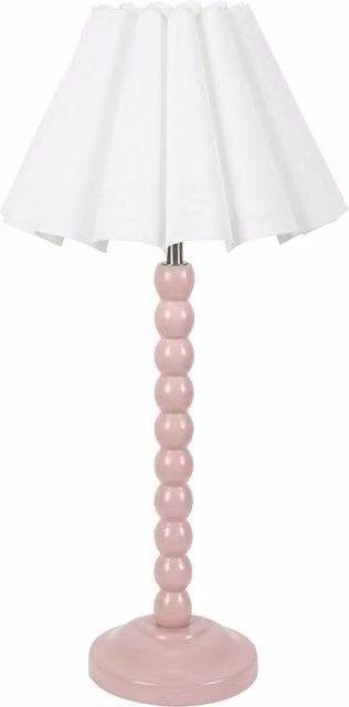 ValueLights Bobbins Rose Pink Table Lamp with White Fabric Scallop Tapered Shade