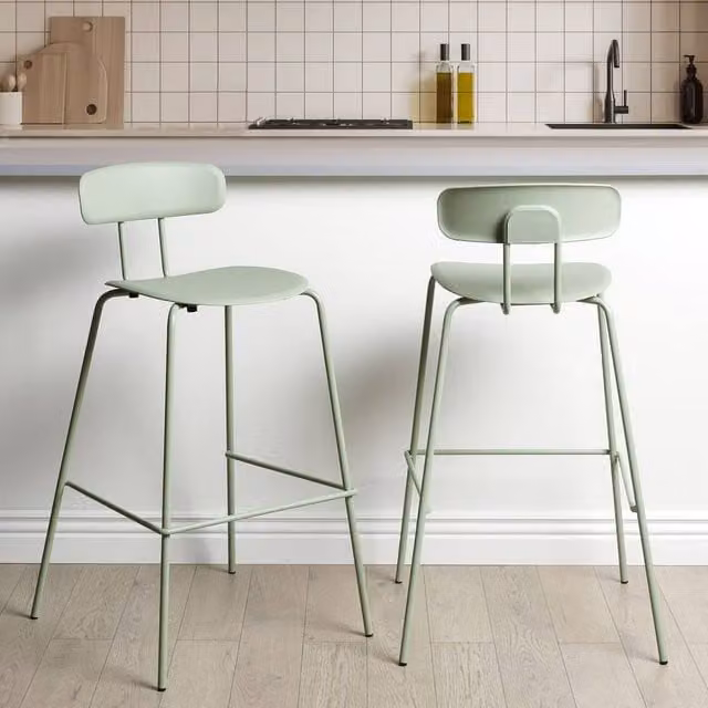 Wyld and Coco Set of 2 Modern Green Counter-Height Bar Stools with Metal Legs – 1