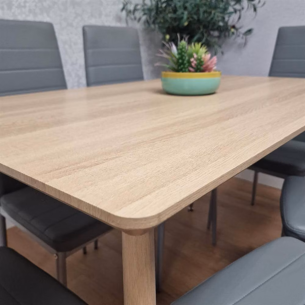 Kosy Koala Modern Rectangular Dining Table Set with 6 Grey Faux Leather Chairs in Beige and Brown, W: 120 cm, D: 70 cm, H: 75 cm – 3