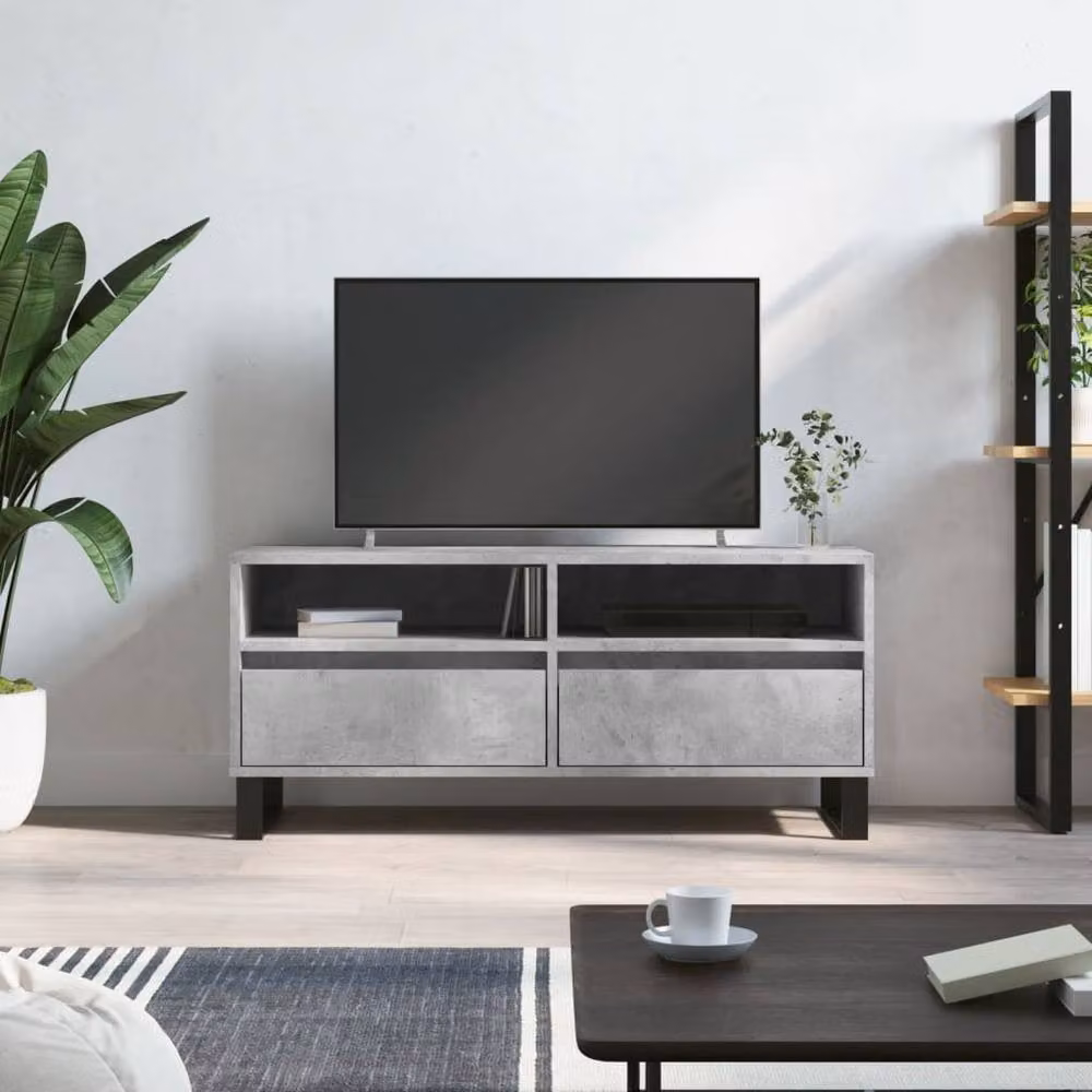Berkfield Home Industrial TV Cabinet in Concrete Grey, W/D/H: 100 x 44.5 x 44.5 cm – 2