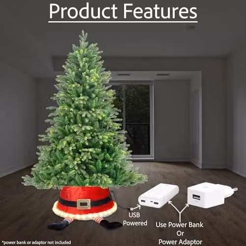 Shatchi Red LED Christmas Tree Skirt with Warm White Lights – 4