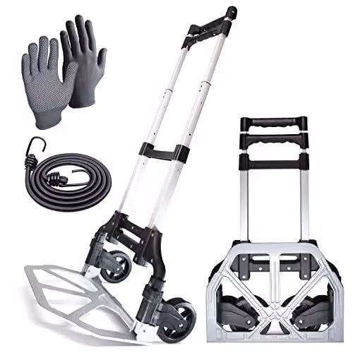 WMR Heavy Duty Aluminium Folding Hand Truck Trolley in Silver with 80kg Max Load Capacity – 1