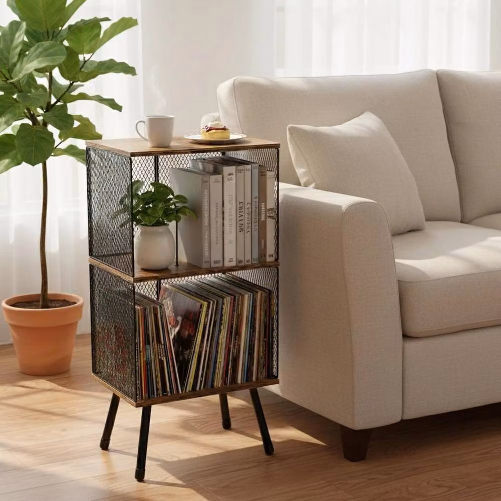 FORGEVIO 3-Tier Record Player Stand in Brown, W/D/H: 30 x 30 x 91 cm – 3