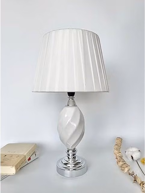 DEENZ White Twist Spiral Table Lamp with Ceramic Base and Fabric Shade