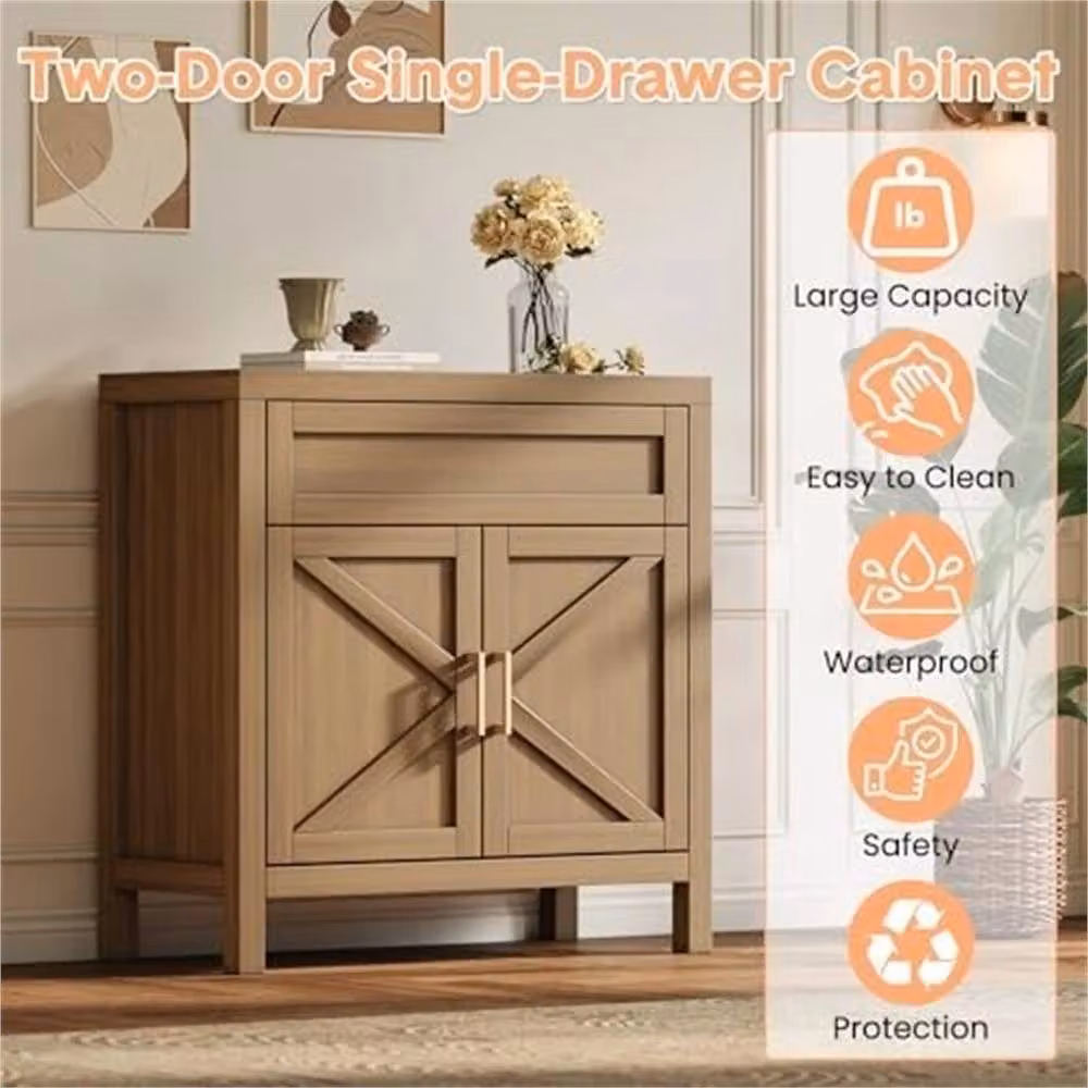 VOGREX Modern Coffee Bar Buffet and Kitchen Storage Cabinet with 1 Drawer in Brown and Gold – 2
