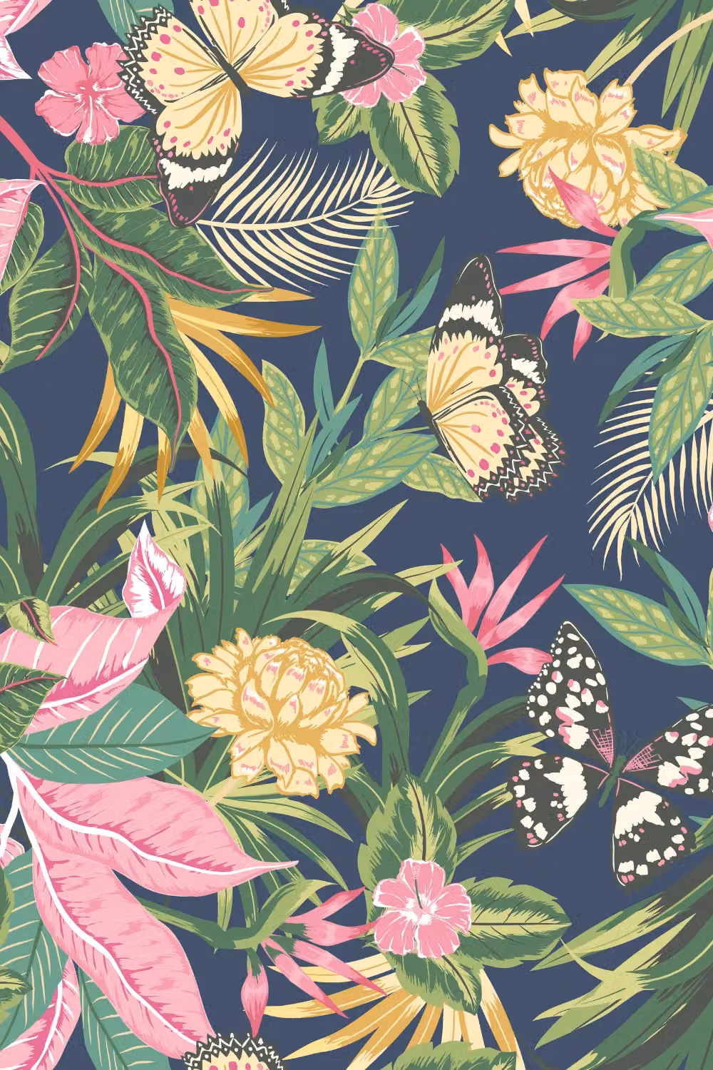 Hoopla Walls Paradise Matt Wallpaper in Dark Indigo Blue with Floral and Botanical Animal Patterns – 2