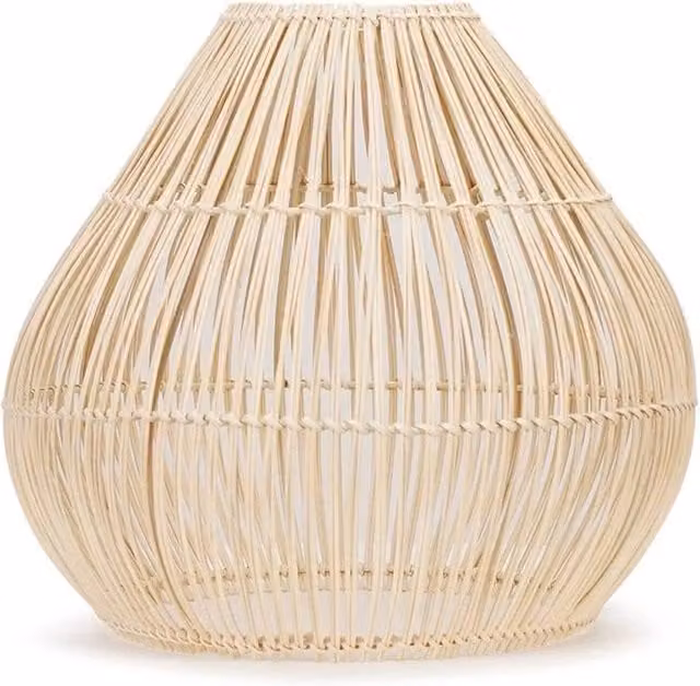 FORGEVIO Teardrop Easy Fit Ceiling Lampshade in Natural Brown Rattan and Fabric – 1