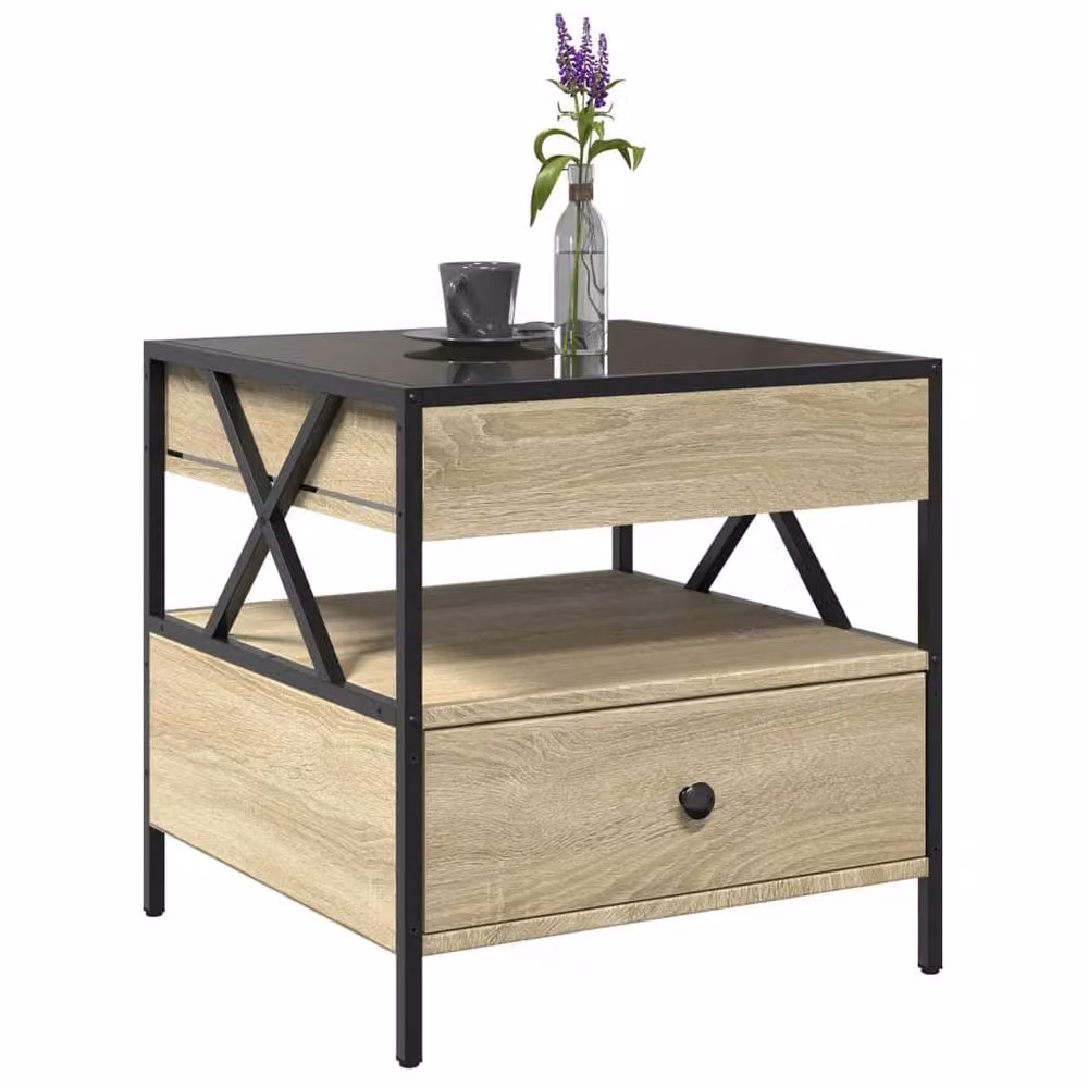 Berkfield Home Infinity LED Decorative Coffee Table in Sonoma Oak and Brown, W/D/H: 50 x 50 x 51 cm – 2