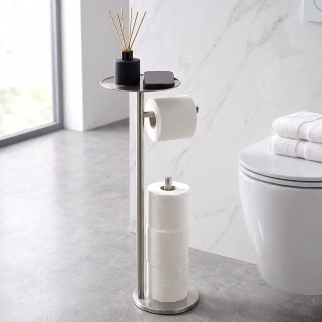 EONLION Freestanding Stainless Steel Toilet Roll Holder Stand in Silver