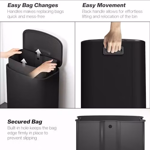 HOMCOM 50L Pedal Bin with Soft-Close Lid and Fingerprint-Proof Finish in Black and Silver – 6