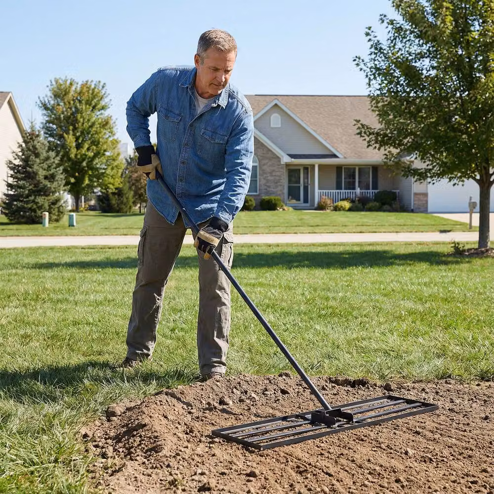 Gymax Metal Lawn Leveling Rake with Adjustable Long Handle in Black – 6