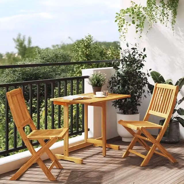 Berkfield Home 3 Piece Folding Garden Dining Set in Brown Solid Acacia Wood
