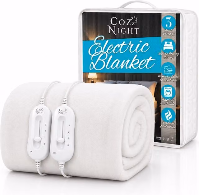Cozy Night Luxury Electric Heated Easy Fit Blanket in White, 90 x 200 cm