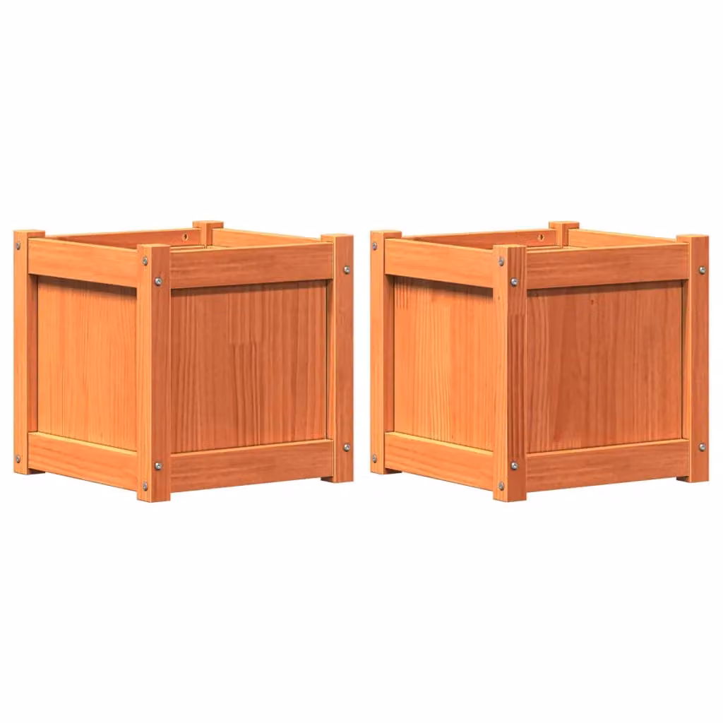 Berkfield Home Garden Wax Brown Solid Wood Pine Planter Tub, 2 Pack – 2