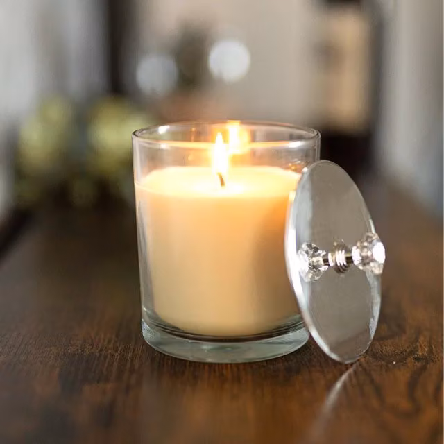 Marco Paul Fresh Fruity Scented Tabletop Candle in a Transparent Silver Glass Pot