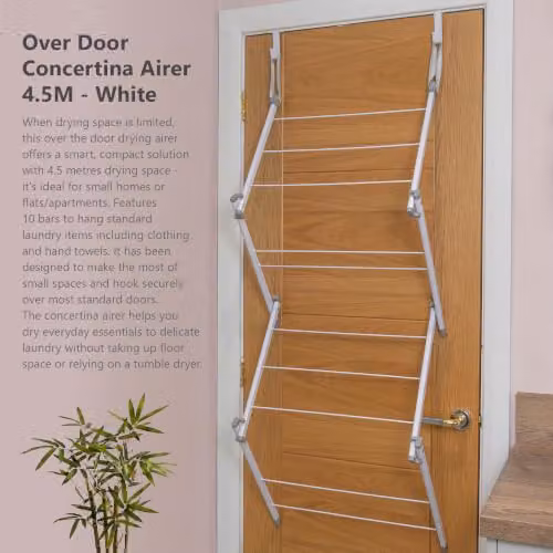 JVL White Over Door Concertina Drying Airer with Hooks – 2