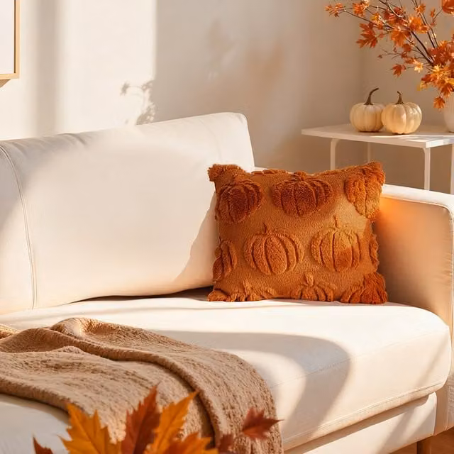 Livingandhome Orange Plush Pumpkin Square Throw Pillow, W/D/H: 45 x 45 x 45 cm