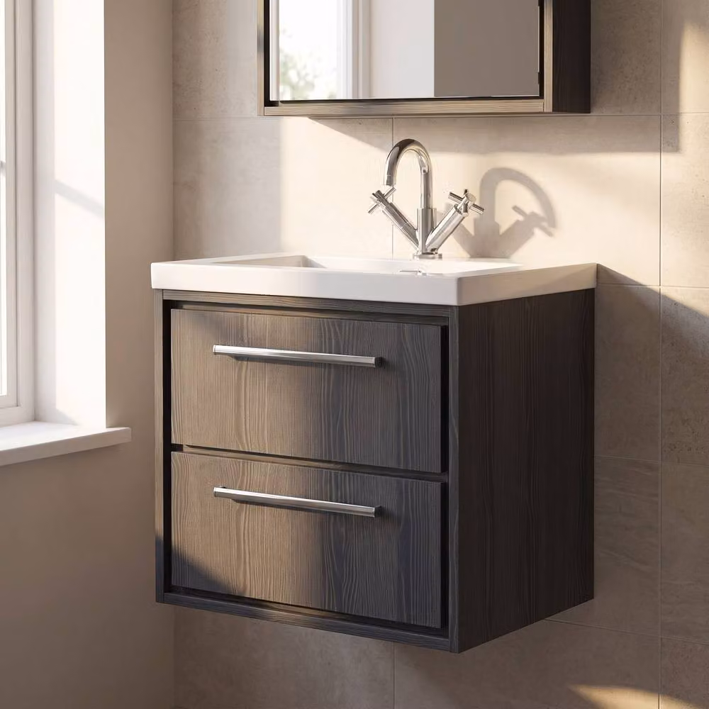 Balterley Longnor 2 Drawer Wall Hung Vanity Basin Unit, Graphite Grey, Width: 60 cm – 3