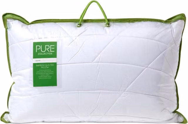 Homescapes Luxury Organic Bamboo and Cotton Pillow for Back Sleepers, Green and White
