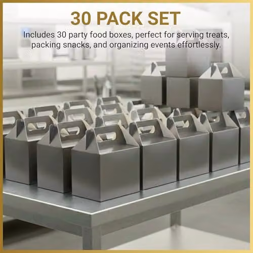 SHATCHI 30-Piece Party Food Takeaway Containers, Silver and Blue, W: 14 cm, D: 12 cm, H: 10 cm – 4
