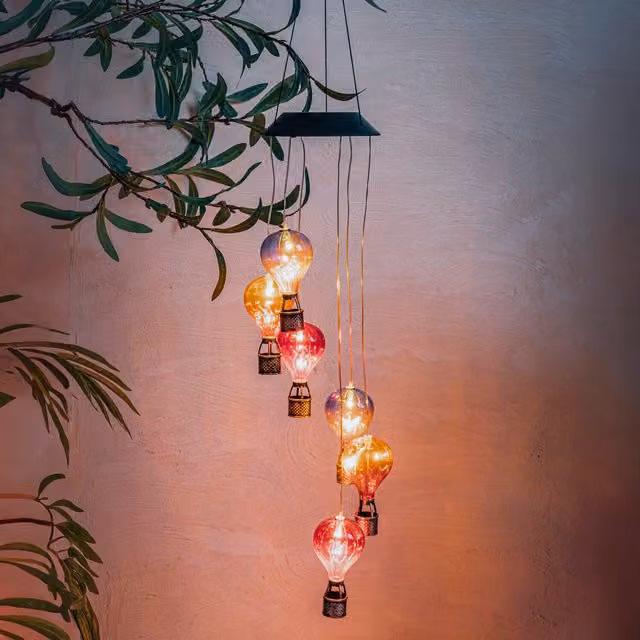 The Illuminated Garden Solar Hot Air Balloon Hanging LED Light in Multicolour with Black Glass