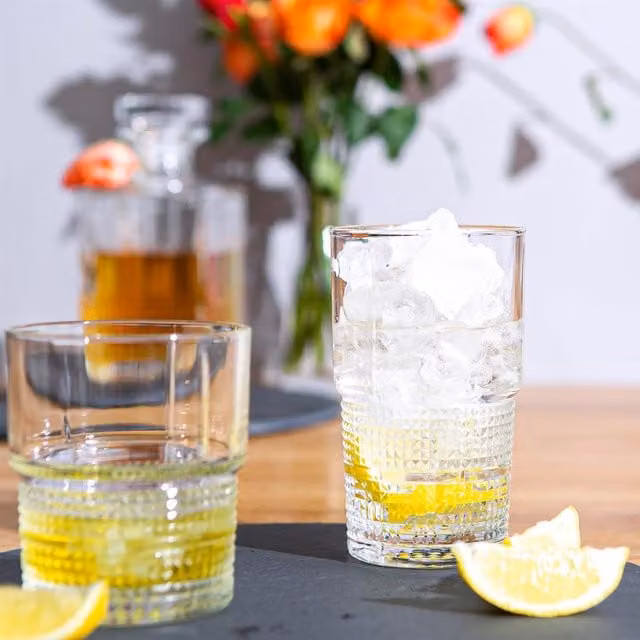 Bormioli Rocco 12 Piece Novecento Geometric Glass Tumbler Set, Transparent