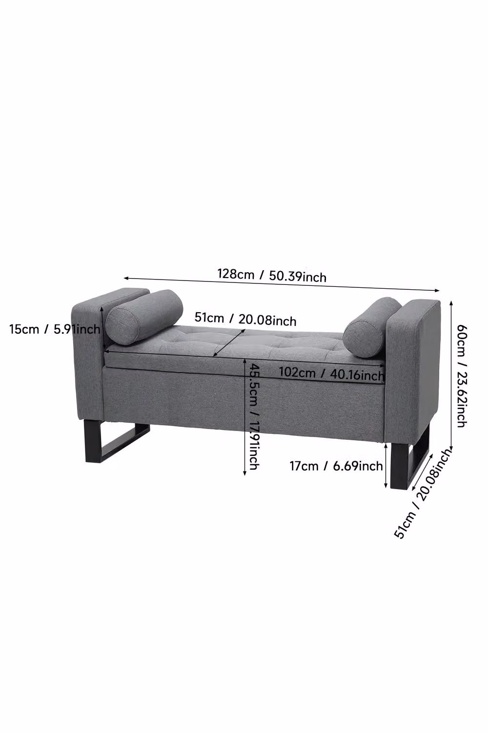 Living and Home Linen Upholstered Storage Bench in Grey – 2