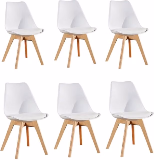 Life Interiors Lorenzo Set of 6 White Scandinavian Dining Chairs with Synthetic Leather Upholstered Seats