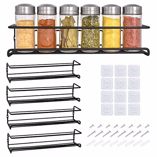 joeji's Kitchen 4-Tier Metal Wall Mounted Spice Rack Organiser in Black and Red – 2
