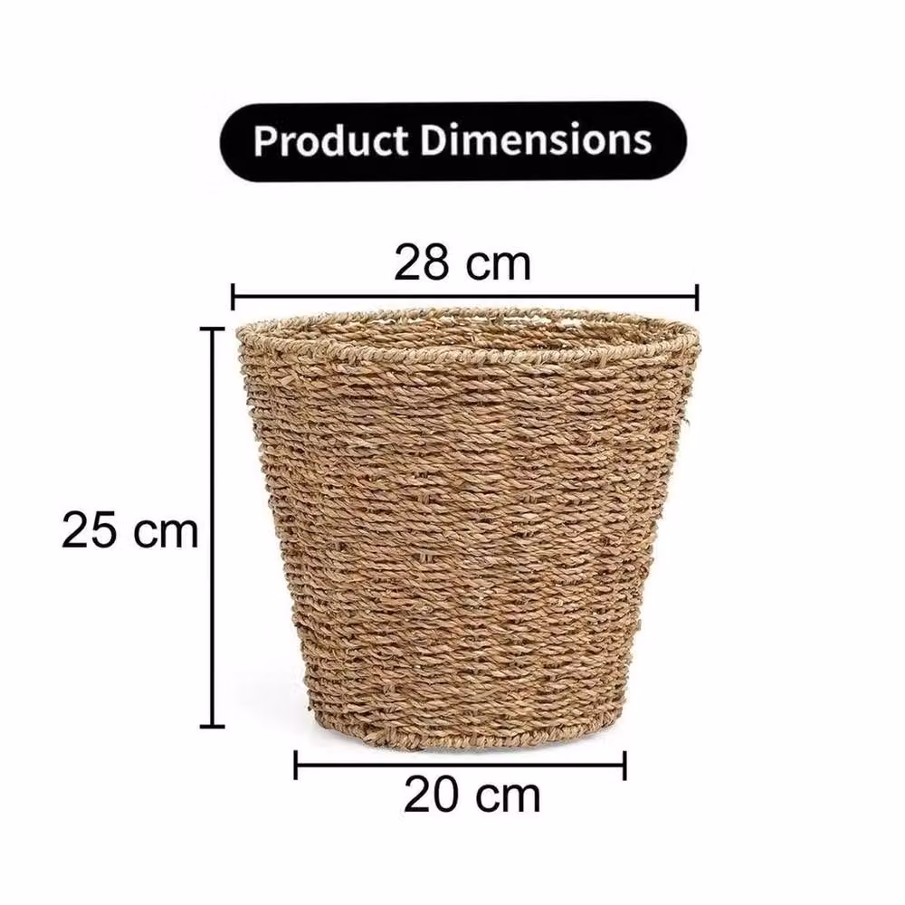 Kelvenix Set of 2 Brown Woven Seagrass Waste Paper Baskets in a Round Open Weave Design – 2