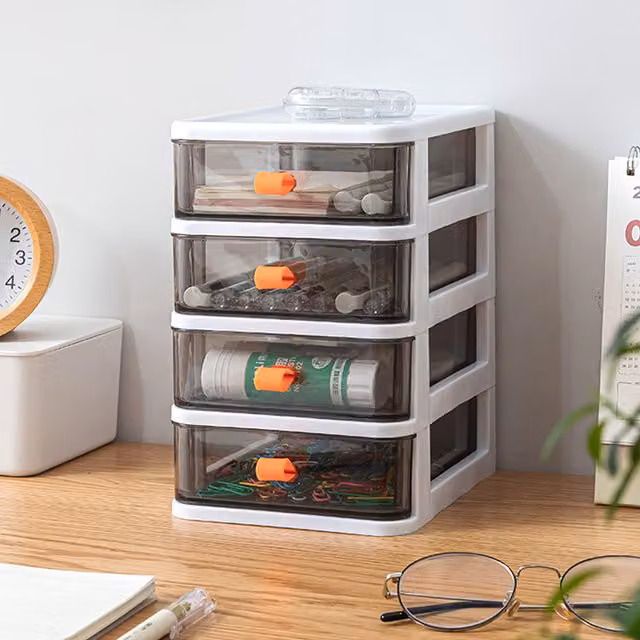 Livingandhome Multi-Compartment Plastic Organiser with Handles, White and Transparent, W/D/H: 22.5 x 17.0 x 13.4 cm