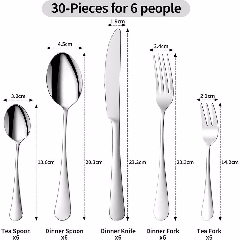 SPETLEK 30-Piece Polished Stainless Steel Cutlery Dinner Set in Silver – 2