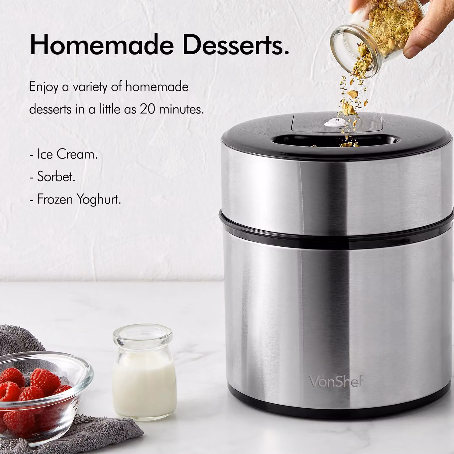 VonShef Silver Ice Cream Maker Machine with 2L Capacity – 2