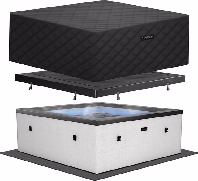 Summer Waves Wave Garda 4-Person Eco Foam Hot Tub with Integrated Heater in Pebble White EnergySave Bundle