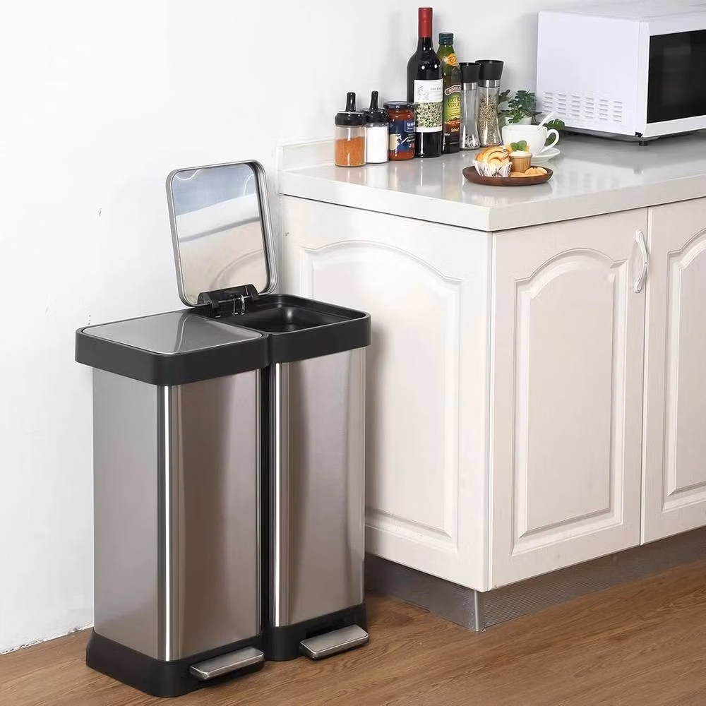 Ventryn 60L Dual Step Stainless Steel Kitchen Trash Can with Soft Close and Fingerprint Proof Finish in Silver – 4