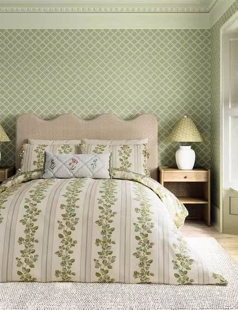 Sanderson Cobnut Stripe Pure Cotton Bedding Set, Green, 200 x 200 cm