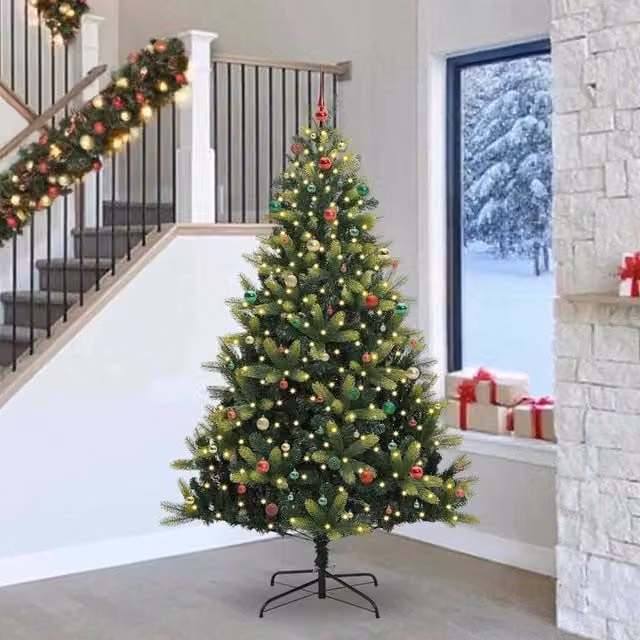 Berkfield Home Artificial Hinged Christmas Tree with 300 LEDs, Green, Height: 240 cm – 1