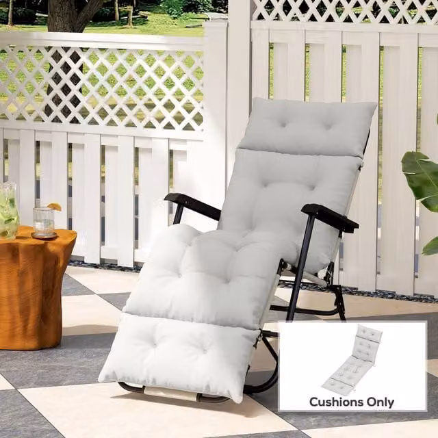 OUTSUNNY Grey Sun Lounger Cushion with Foam Filling and Polyester Ties