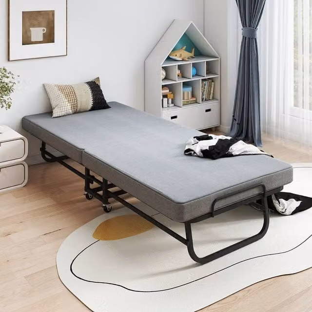 Rolipo Portable Folding Guest Bed with Memory Foam Mattress, Grey, W/D/H: 79 x 190 cm – 1