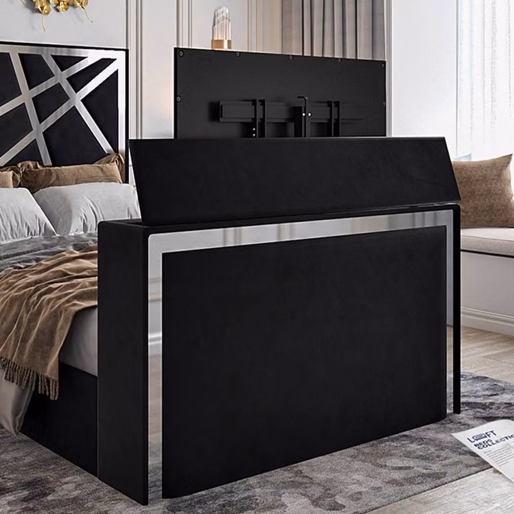 KDMD Askham Upholstered Soft Velvet TV Bed Frame in Black, Super King, W/D/H: 200 x 152 x 189 cm – 5