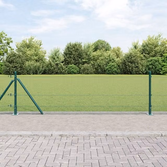 Berkfield Home Green Steel Welded Wire Mesh Fence with 13 Flanged Posts, W: 0.4 m x L: 50 m – 1