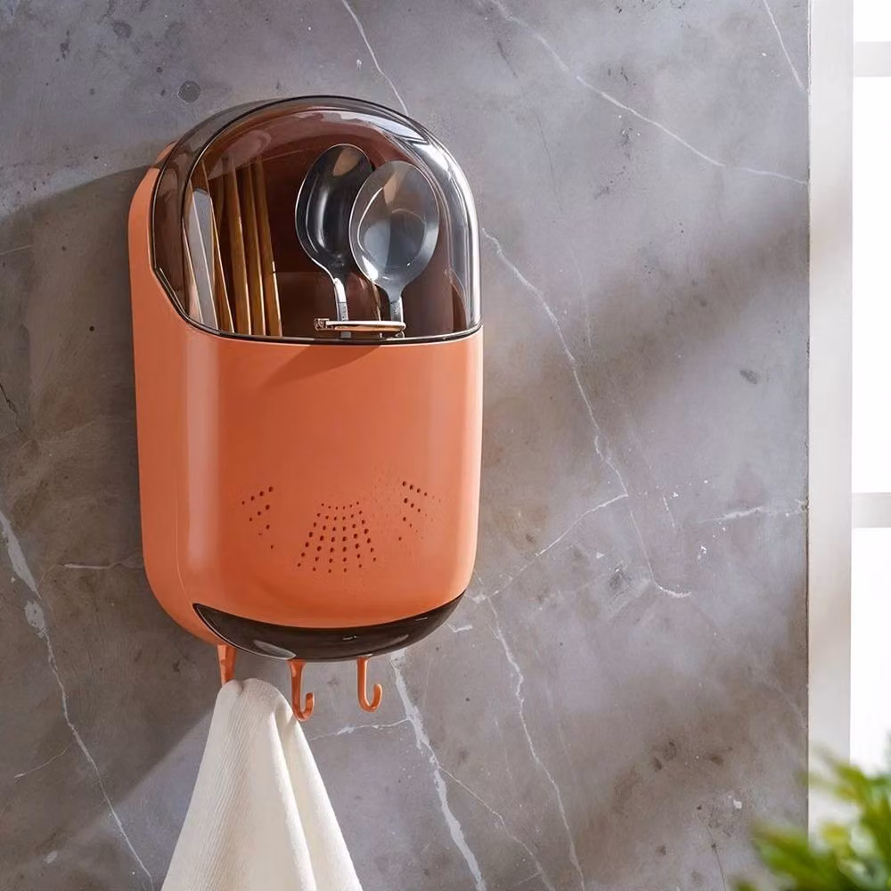 PAWNORA Wall Mounted Plastic Kitchen Utensil and Cutlery Holder, Orange, H: 35.0 cm x W: 21.0 cm x D: 2.0 cm – 3