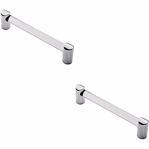 Loops 2 Pack Round Tube Bar Pull Handles in Clear and Chrome, 148 x 16 mm with 128 mm Fixing Centres