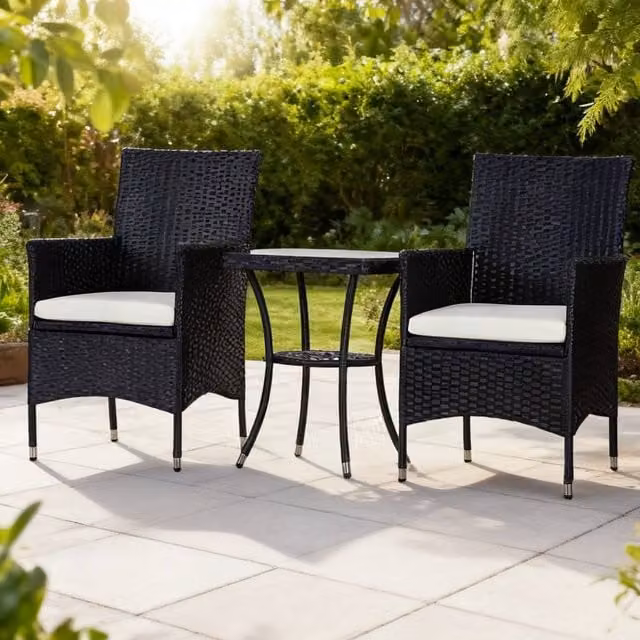 ERGOVEXA 3 Piece Rattan Bistro Set with Cushions in Black – 1
